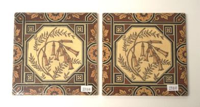 Pair antique Mintons ceramic tiles