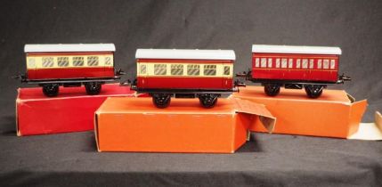 Three boxed Hornby '0' gauge coaches