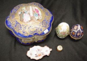 Early Continental hand painted ceramic casket