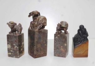 Four various Chinese carved stone seal chops