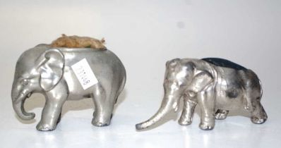 Two antique silver metal elephant pin cushions
