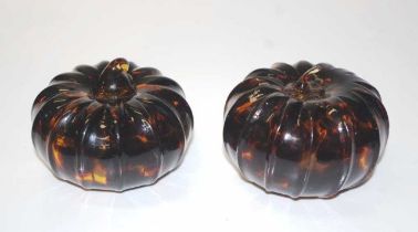 Two Chinese turtle shell pattern glass pumpkins
