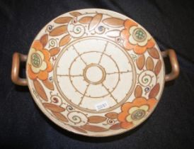 Charlotte Rhead tube lined twin handle bowl