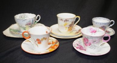 Group vintage Shelley cups and saucers
