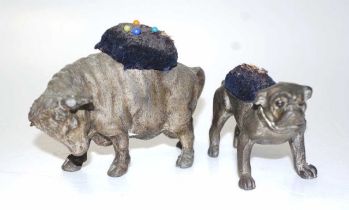 Two antique silver metal animal pin cushions