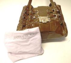 Jimmy Choo brown patent leather Riki tote bag