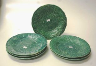 Set of six antique Majolica leaf plates