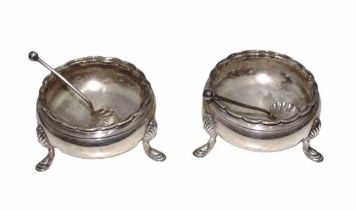 Pair Victorian sterling silver open salts & spoons