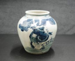 Chinese hand painted blue pottery jar