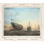 Segelschiffe: 3 kolorierte und übergouachierte Lithographien von G. F....