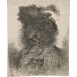 Castiglione, Giovanni Benedetto: Der bärtige Mann mit Pelzkappe und Schal im Schatten