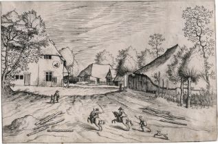 Doetecum, Johannes und Lucas: Kleine Landschaft mit Dorfplatz und "Schwannen-Taverne"