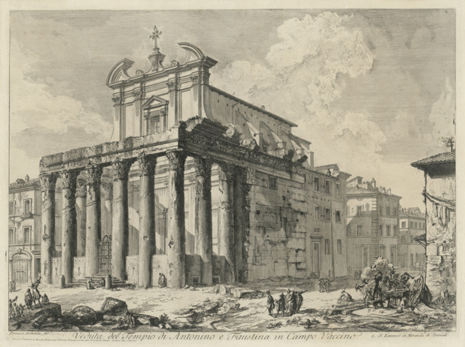 Piranesi, Giovanni Battista: Veduta del Tempio di Antonino e Faustina in Campo Vaccin...