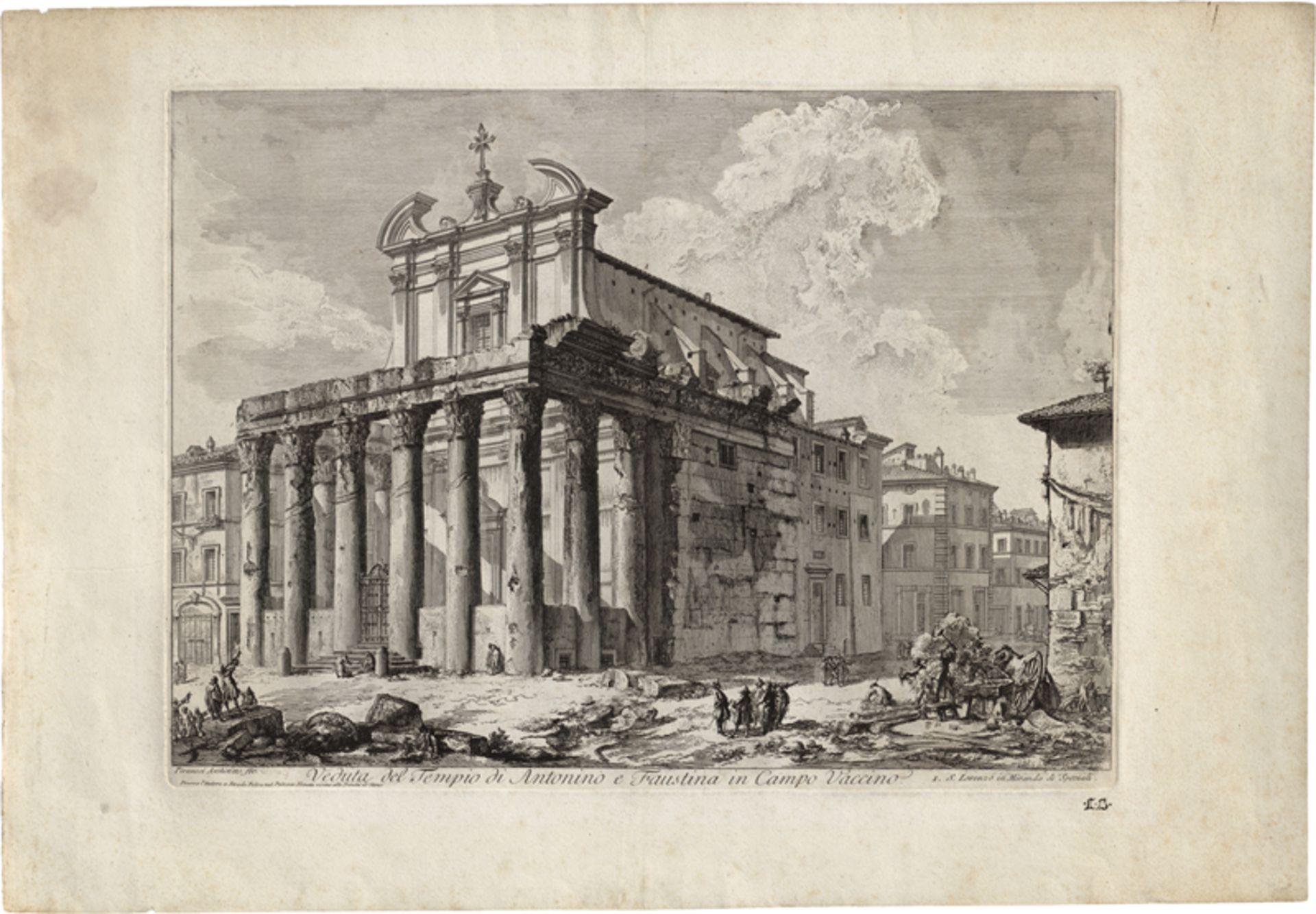 Piranesi, Giovanni Battista: Veduta del Tempio di Antonino e Faustina in Campo Vaccin...