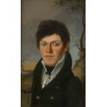 Monogrammist JK: 1818. Porträt eines eleganten jungen Mannes bei Sonnenau...