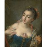 Boucher, François - Schule: Dame im gelben Kleid mit rosa Schleifen; Dame im blauen ...