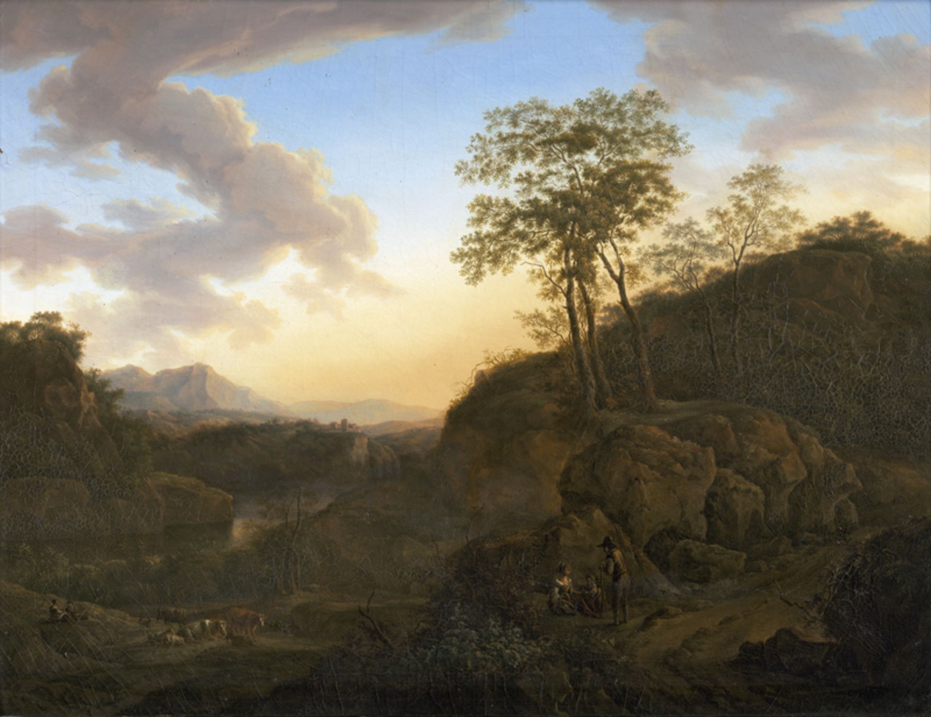 Klengel, Johann Christian - zugesch...: Felsige Flusslandschaft mit rastenden Wanderern