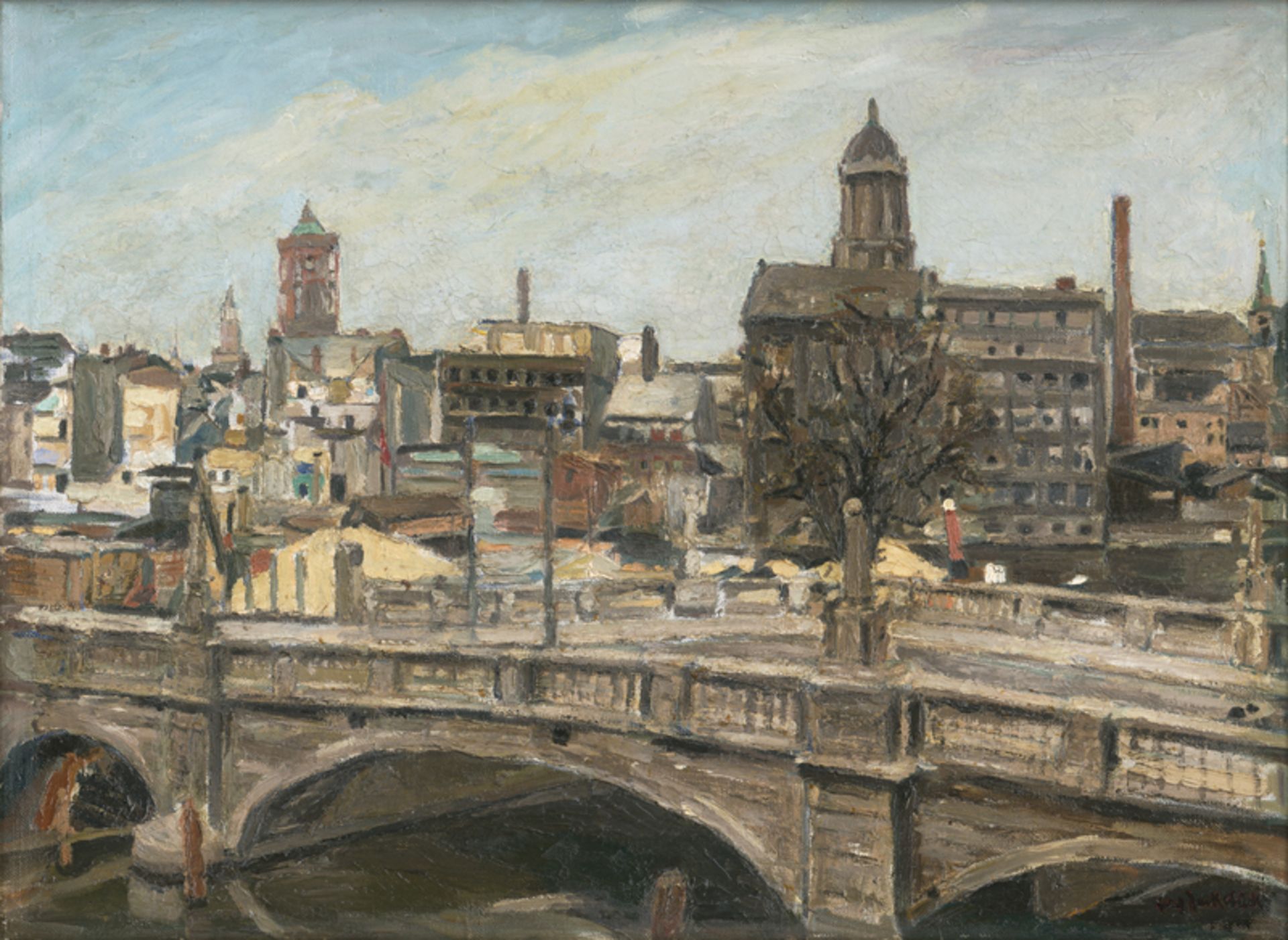 Jackstädt, Erich: Blick auf die Inselbrücke mit dem Alten Stadthaus, dem R...