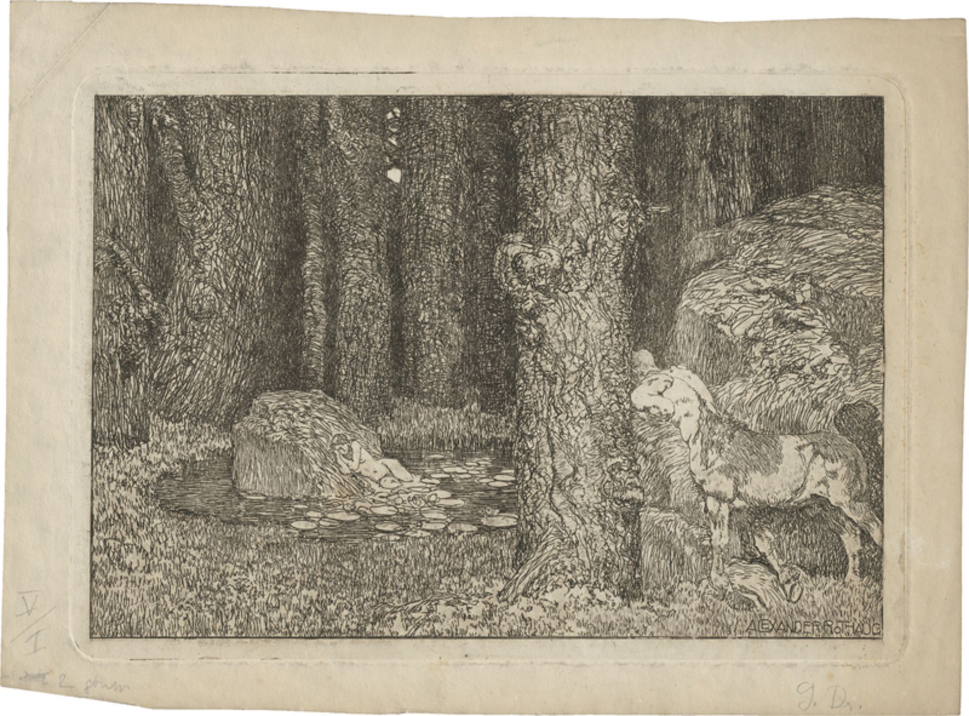 Rothaug, Alexander: Kentaur im Wald mit Teichnymphe
