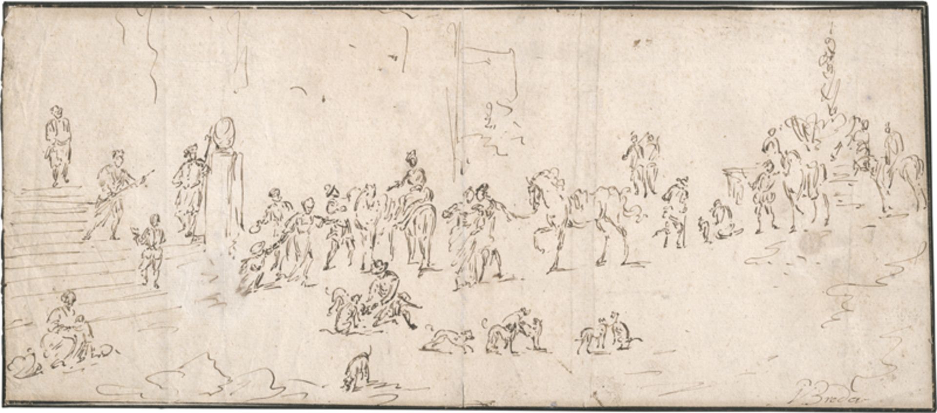 Bredael II, Jan Pieter van: Capriccio mit Figuren, Pferden und Hunden in der Nähe ei...