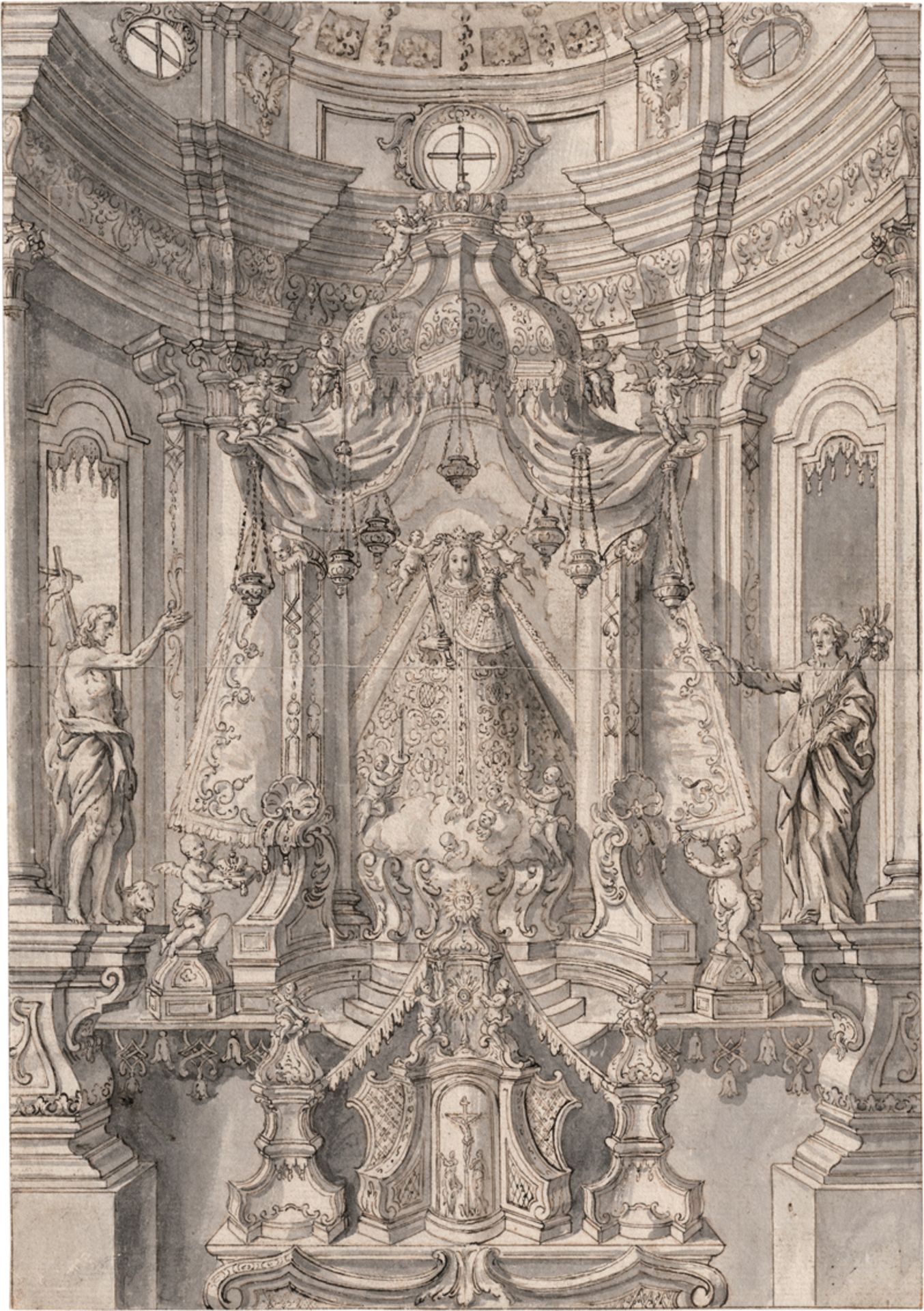 Süddeutsch oder Österreichisch: um 1680. Entwurf für einen Altar mit Maria als Königin