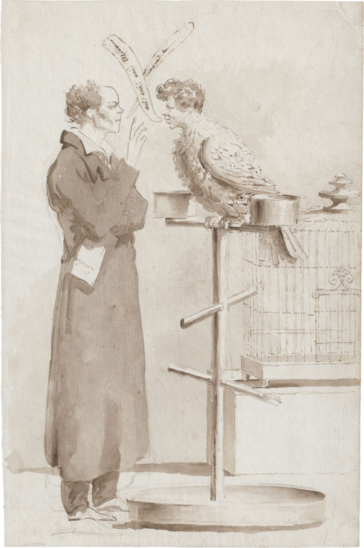 Gaillot, Bernard: Satirische Darstellung (Der Künstler und der Papagei)