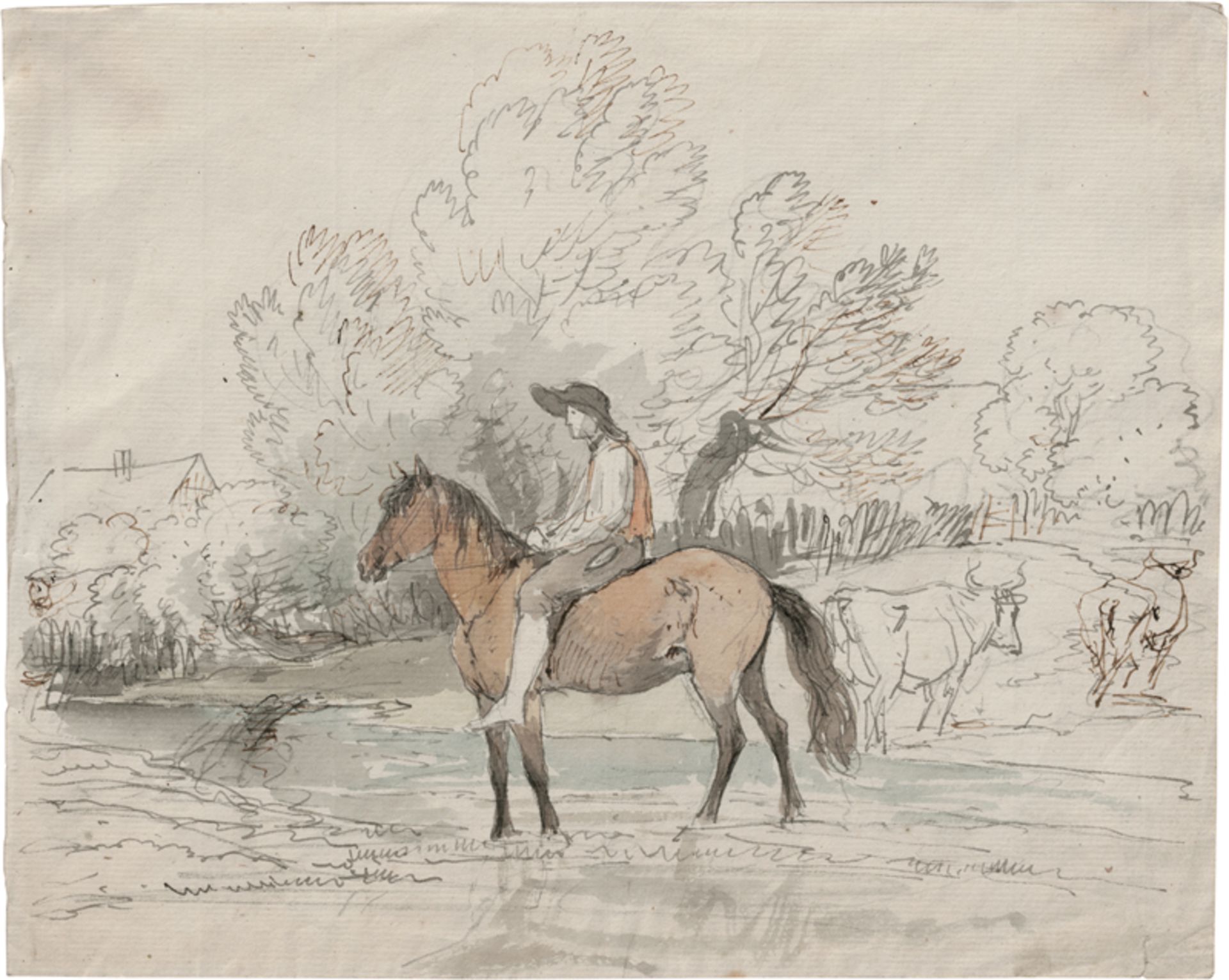 Dillis, Johann Georg von: Reiter in einem Flussbett und Kühe