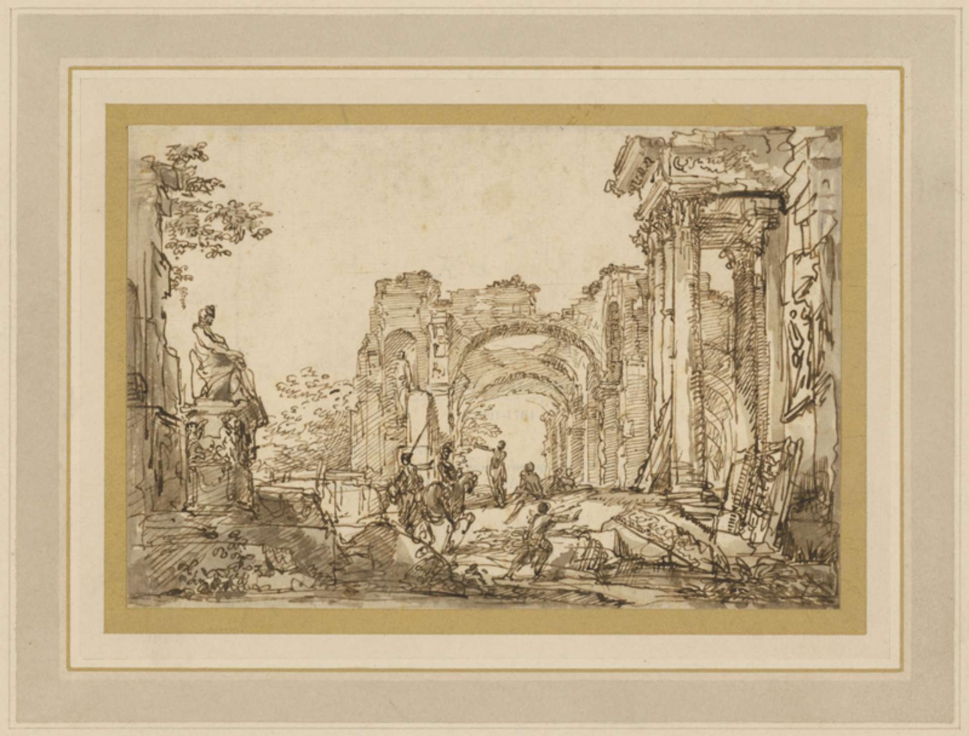 Pannini, Giovanni Paolo: Architekturcapriccio mit römischen Ruinen und einem Reit...