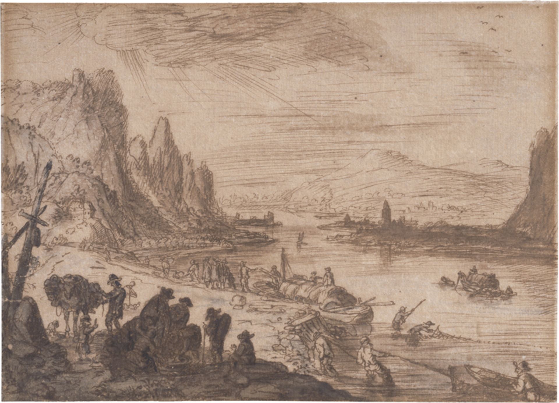 Momper II, Joost de - zugeschrieben: Gebirgige Flusslandschaft mit Fischern