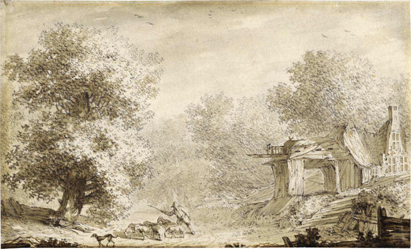 Meijer, Hendrik: Landschaft mit einem Hirten und einem rastenden Wanderer...