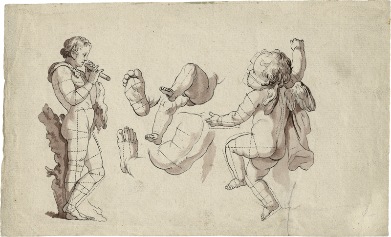 Niederländisch: um 1800. Proportionsstudien: Knabe mit Flöte und Putto