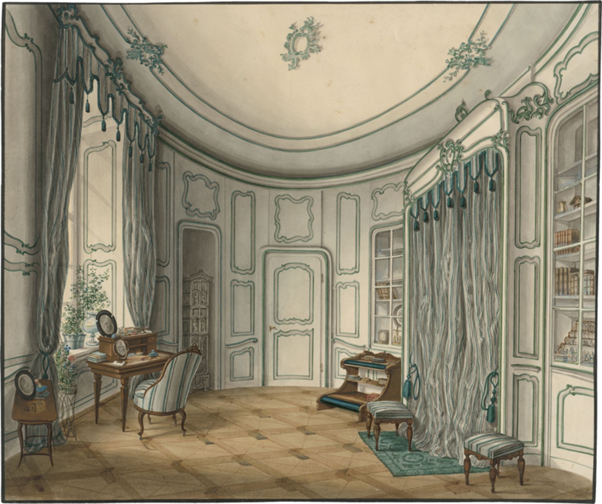 Deutsch: um 1880. Der grün-weiße Salon im Palais Trauttmannsdorff...