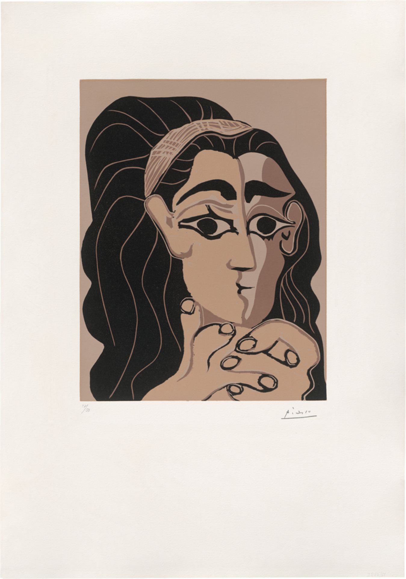 Picasso, Pablo: Portrait de Jacqueline au bandeau, accoudée - Image 2 of 2
