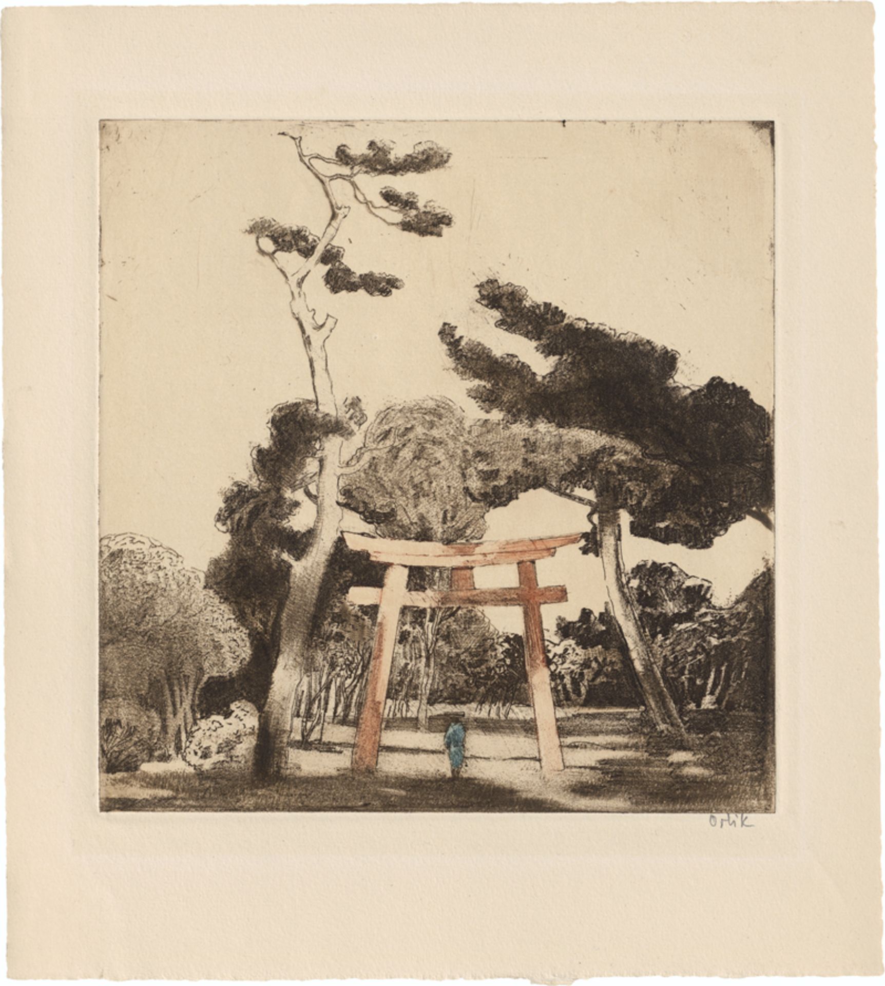 Orlik, Emil: Vor dem Tempel - Japanische Landschaft mit Tempeltor