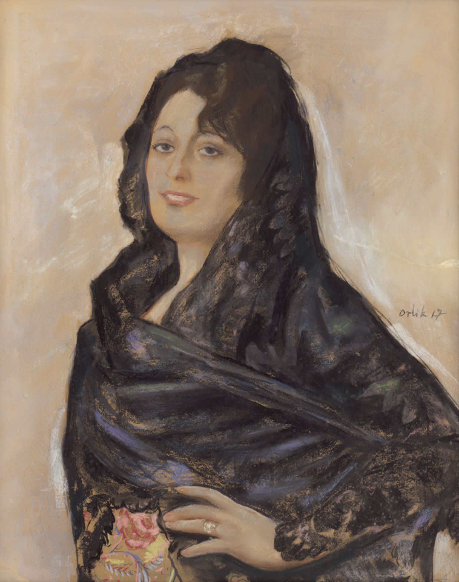Orlik, Emil: Portrait einer Frau mit schwarzem Schleier