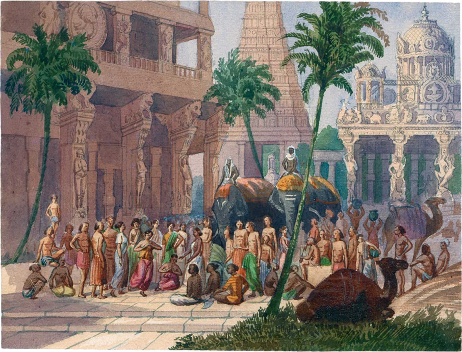 Indische Prozessionen: 2 Ansichten von Indien. Aquarelle über Graphit auf Velin... - Image 2 of 2