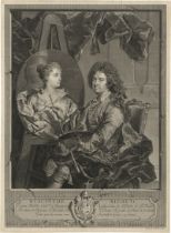 Daullé, Jean: Bildnis des Hyacinthe Rigaud an der Staffelei, das Bildn...