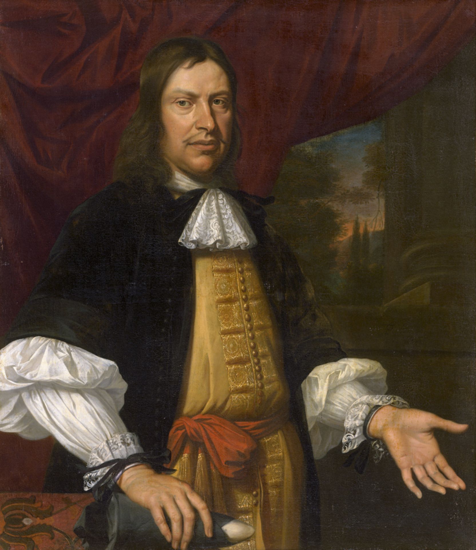 Niederländisch: 1669. Bildnis eines Mannes im gelben Gewand, in der Rech...