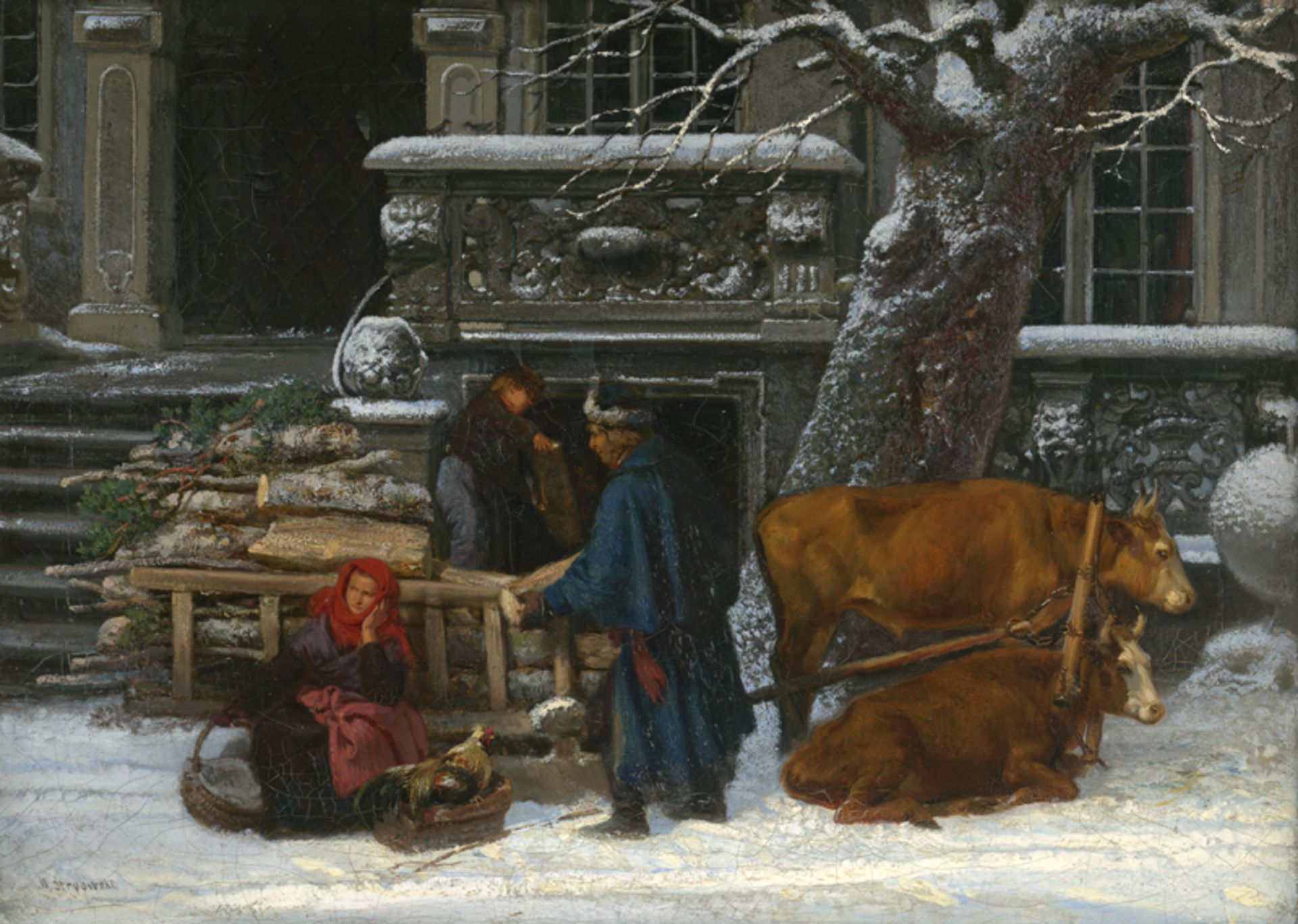 Stryowski, Wilhelm August: Polnischer Holzhändler mit seiner Familie vor einem Herr...