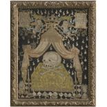 Französisch: 1711. Klosterarbeit mit Stickbild eines Memento mori