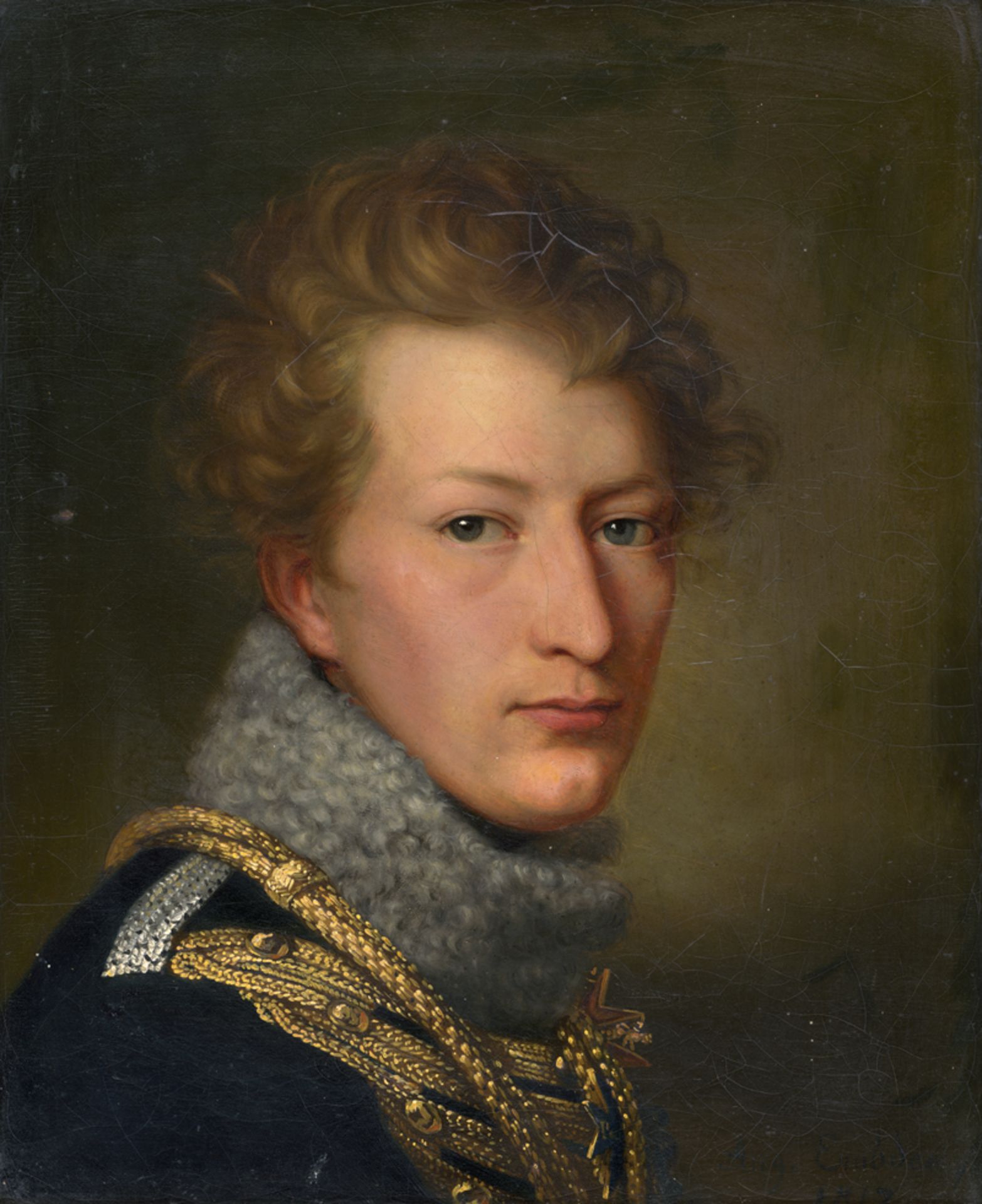 Embde, August von der: Bildnis eines jungen Offiziers mit Pelzkragen und Pour-l...