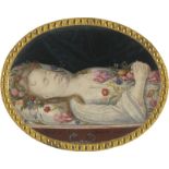Deutsch: 1713. Miniatur Portrait eines aufgebahrten toten Mädchen...