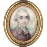 Cosway, Richard: Miniatur Portrait eines jungen Mannes in hellgrauer Jack...