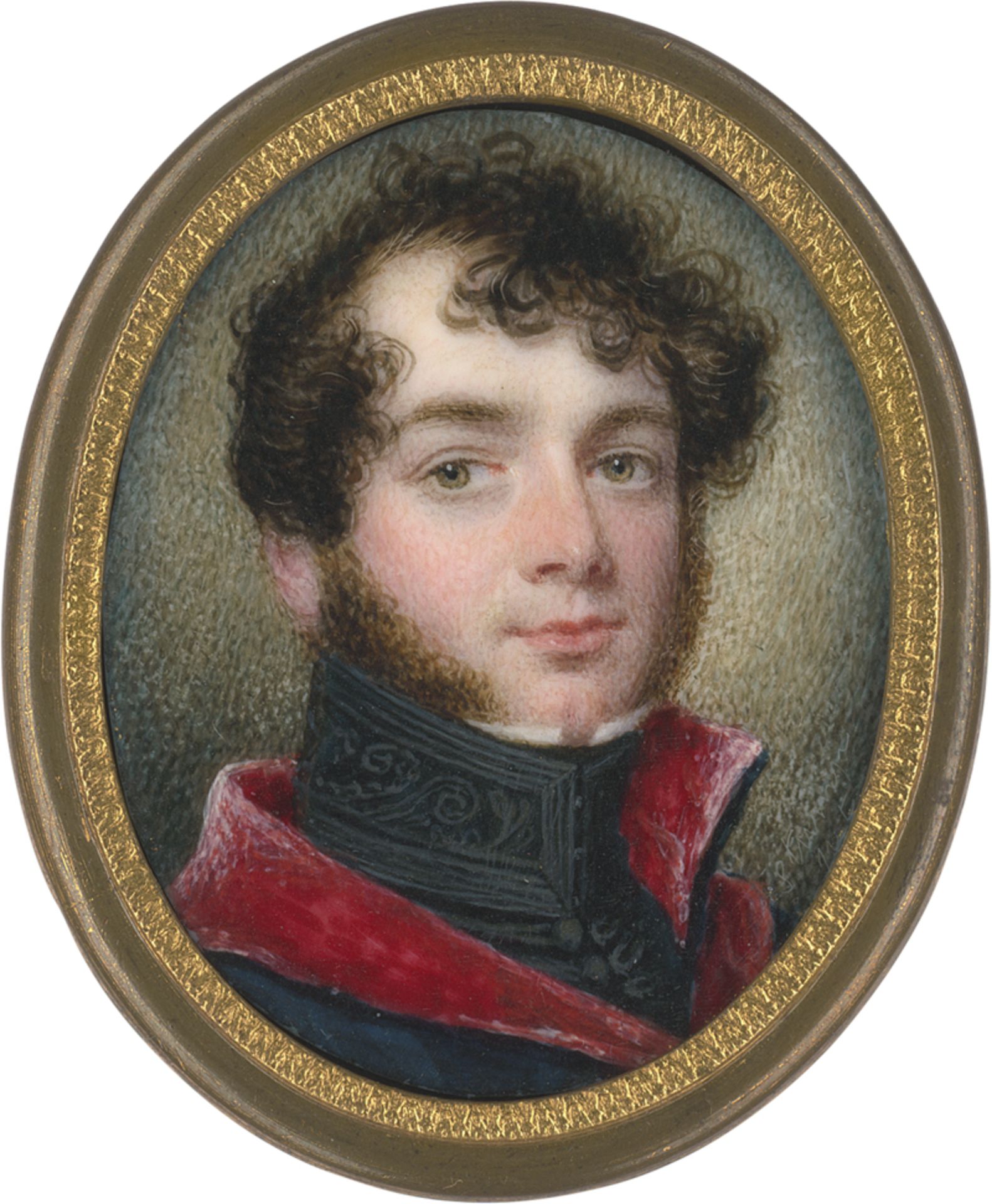 Stump, Samuel John: Miniatur Portrait eines jungen Mannes in rot gefüttertem...