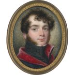 Stump, Samuel John: Miniatur Portrait eines jungen Mannes in rot gefüttertem...