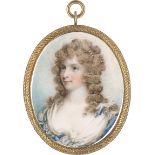 Shelley, Samuel: Miniatur Portrait einer jungen Frau in blauem Kleid