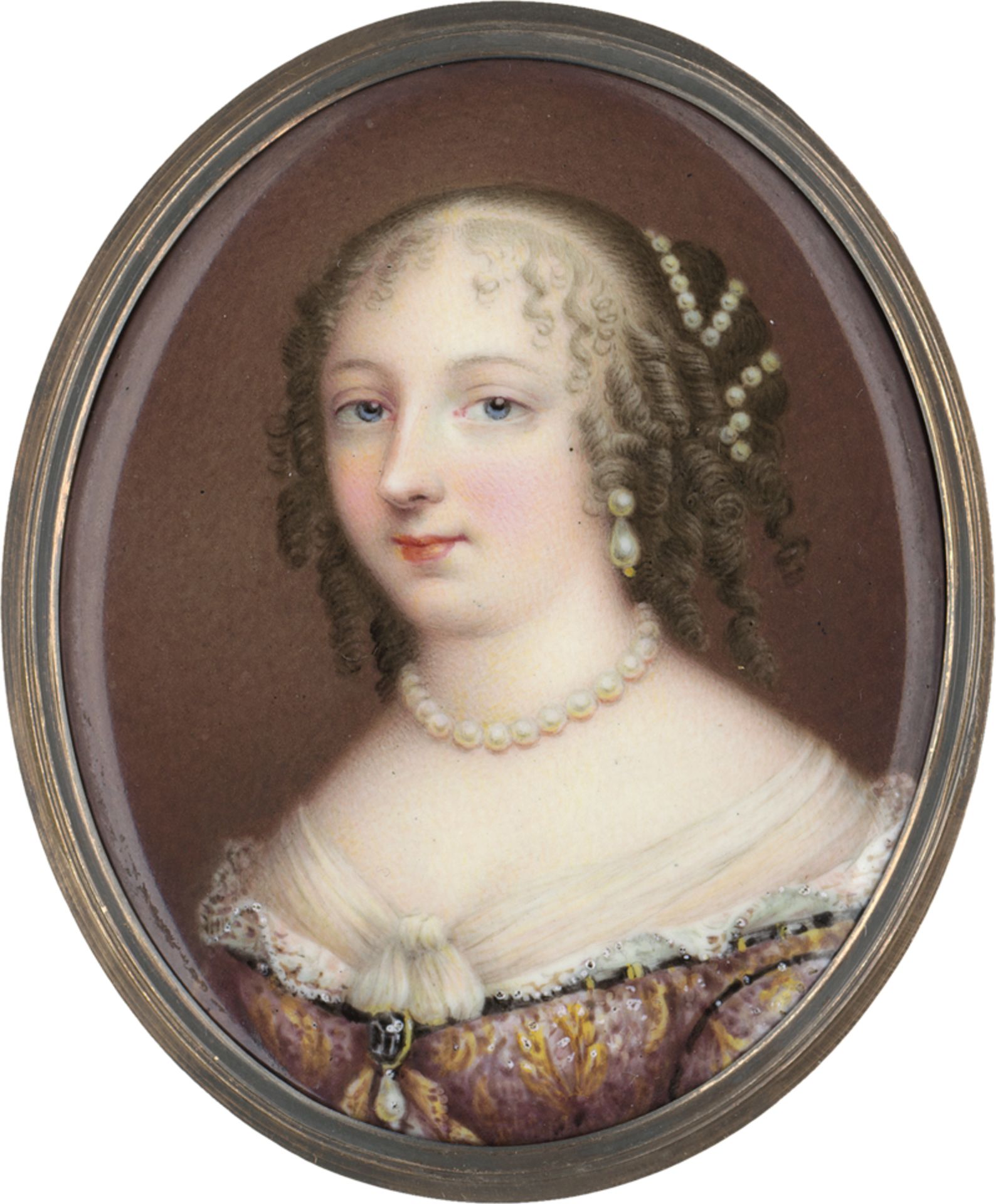 Petitot, Jean - In der Art: Miniatur Portrait einer jungen Frau mit reichem Perlensc...