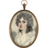 Plimer, Nathaniel: Miniatur Portrait einer jungen Frau in weißem Kleid mit ...