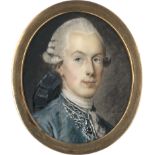 Hall, Pierre Adolphe: Miniatur Portrait eines jungen Mannes in bestickter blau...