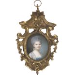 Mussard, Robert: Miniatur Portrait einer jungen Frau mit Perlenhalsband u...